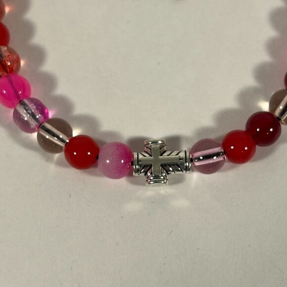 Mini Silver Cross Glass Bead Bracelet - Picture 1 of 3